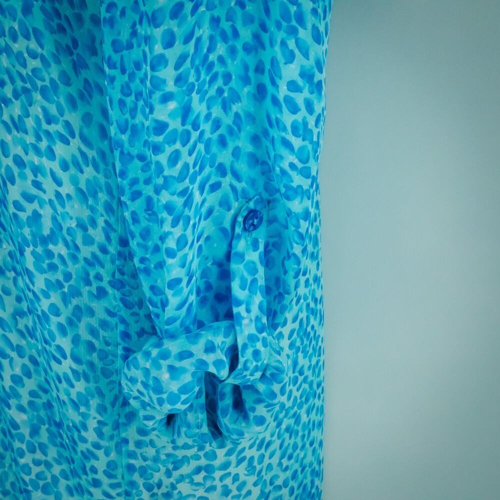 Diane Von Furstenberg Size 8 Blue Print Lorelei Two Collared Button Front Down T - Picture 2 of 9